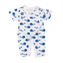 Load image into Gallery viewer, Smart Short Sleeve Kimono Romper + Bib - Blue Whale - Scarlett + Michel
