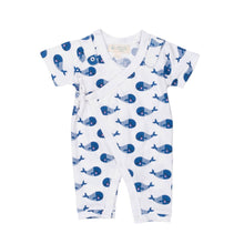 Load image into Gallery viewer, Smart Short Sleeve Kimono Romper + Bib - Blue Whale - Scarlett + Michel