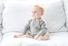 Load image into Gallery viewer, Smart Long Sleeve Kimono Bodysuit + Bib - Gray - Scarlett + Michel